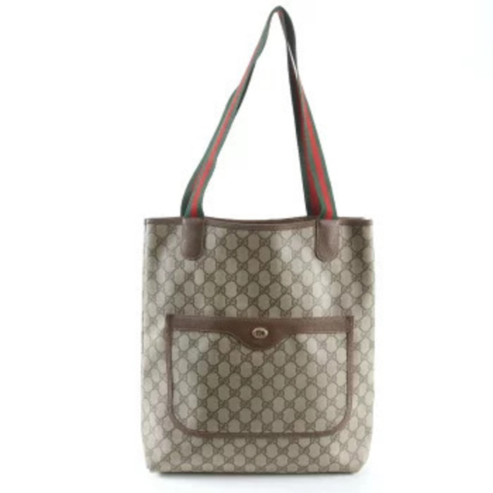 Gucci GG Supreme Sherry Leather Shoulder Tote Bag Brown